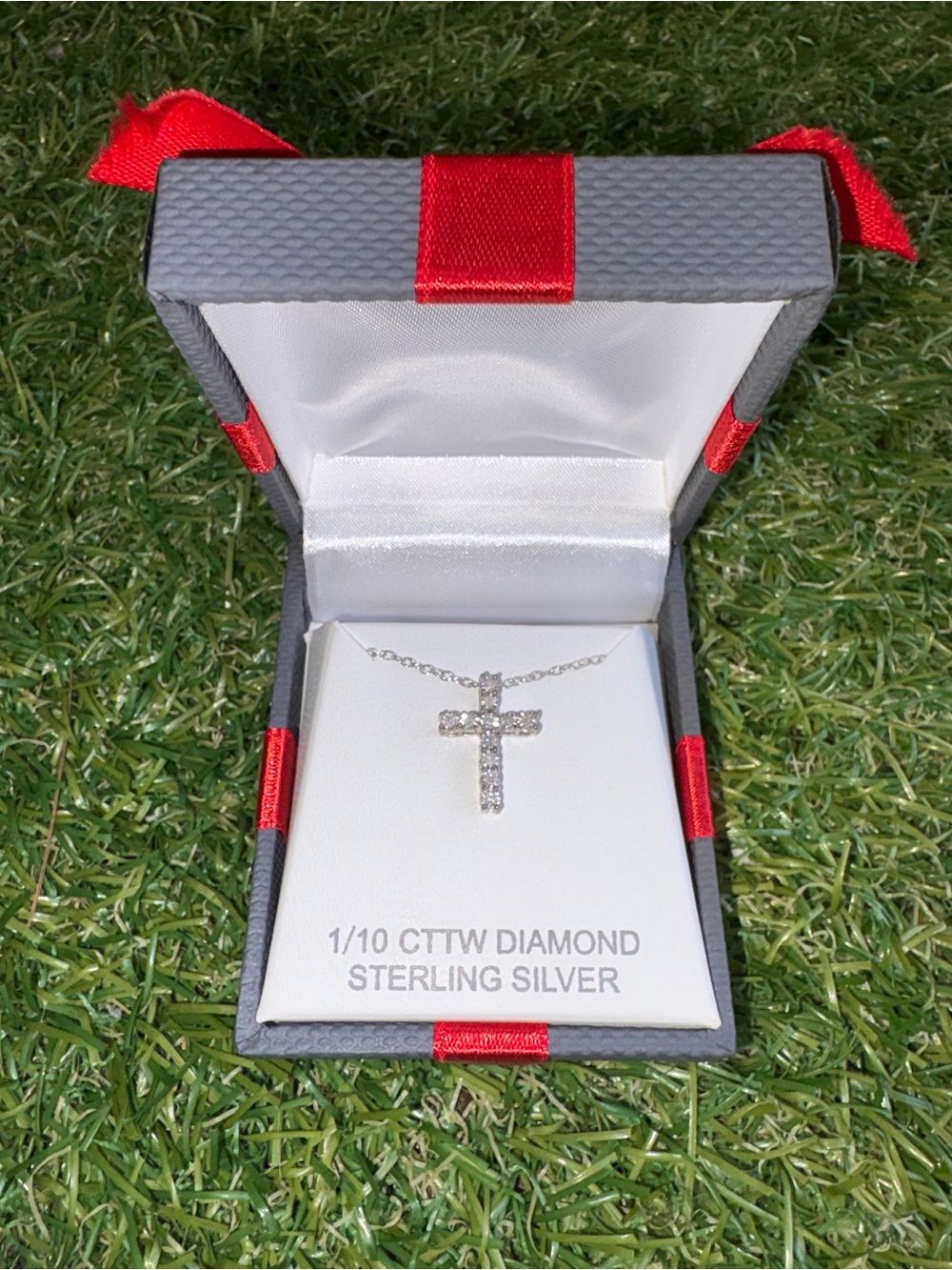 Sterling Silver Diamond Cross Pendant Necklace - White